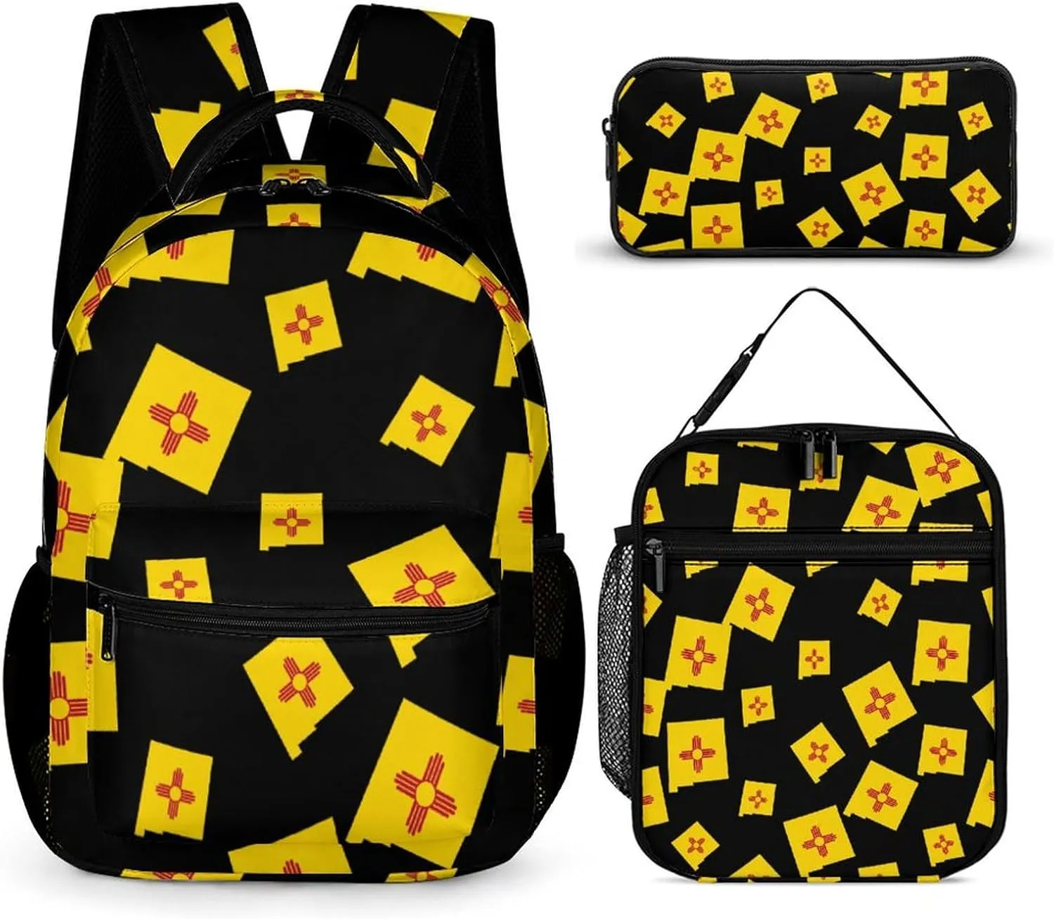 Flag Map of New Mexico Cute Backpack Set with Lunch Bag and Pencil Case Lightweight Bags Sets