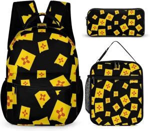 Flag Map of New Mexico Cute Backpack Set with Lunch Bag and Pencil Case Lightweight Bags Sets