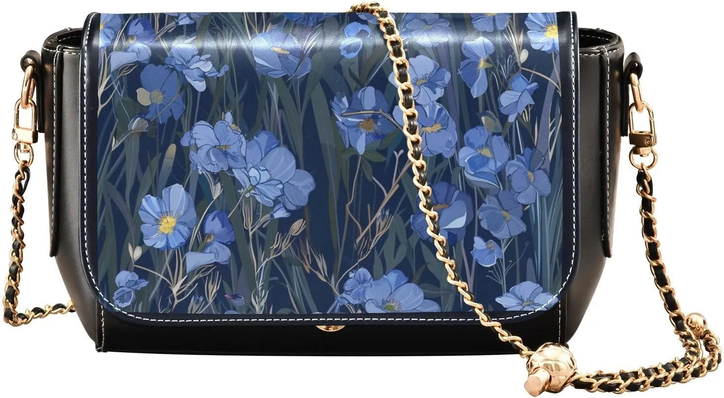 Flax Blue Single Background Image West Crossbody Purse Women Leather Shoulder Bag with Adjustable Strap Sling Backpack
