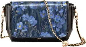 Flax Blue Single Background Image West Crossbody Purse Women Leather Shoulder Bag with Adjustable Strap Sling Backpack