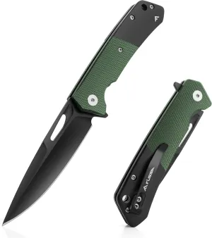 FLISSA Folding Pocket Knife, SANDVIK 14C28N Blade Knife with Micarta-Steel Handle, Pocket Clip and Thumb Hole for EDC Camping Hiking Outdoor