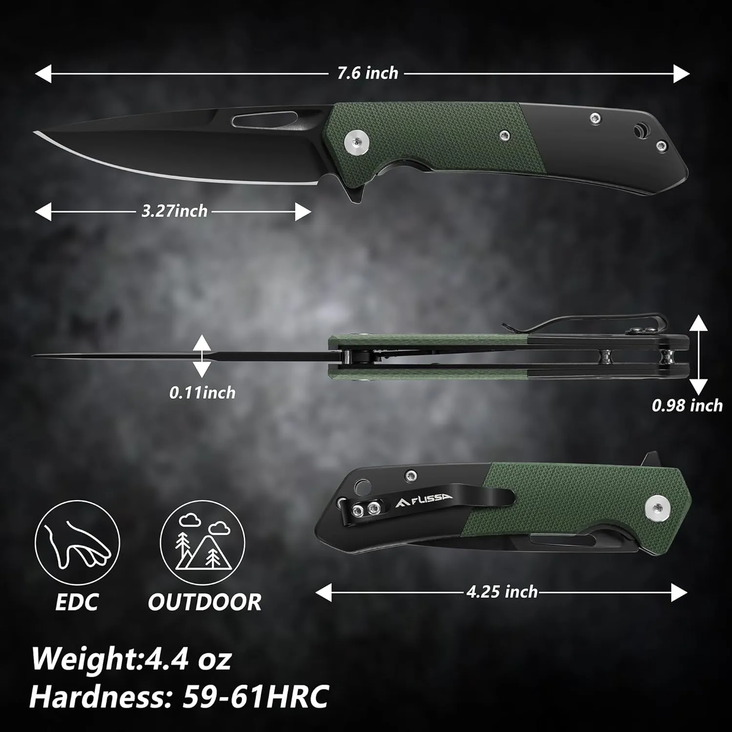 FLISSA Folding Pocket Knife, SANDVIK 14C28N Blade Knife with Micarta-Steel Handle, Pocket Clip and Thumb Hole for EDC Camping Hiking Outdoor