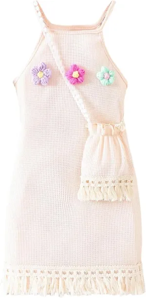 Floerns Toddler Girls Summer Dress Tassel Trim Floral Cami Beach Dresses with Sling Bag