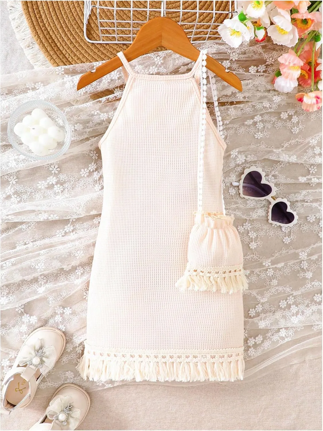 Floerns Toddler Girls Summer Dress Tassel Trim Floral Cami Beach Dresses with Sling Bag