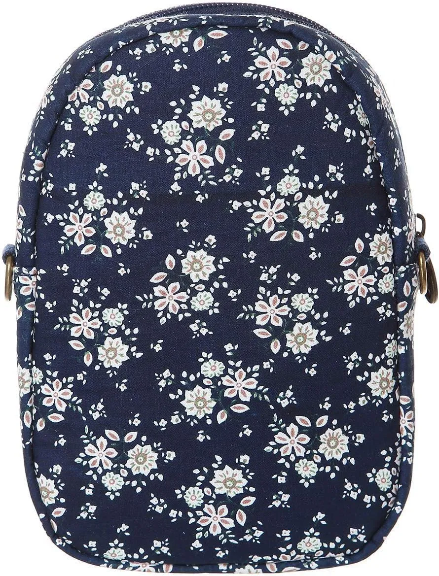Floral Pattern Canvas Cute Crossbody Cell Phone Purse Zipper Wallet Small Shoulder Bags Handbag for Women, Blue, One Size