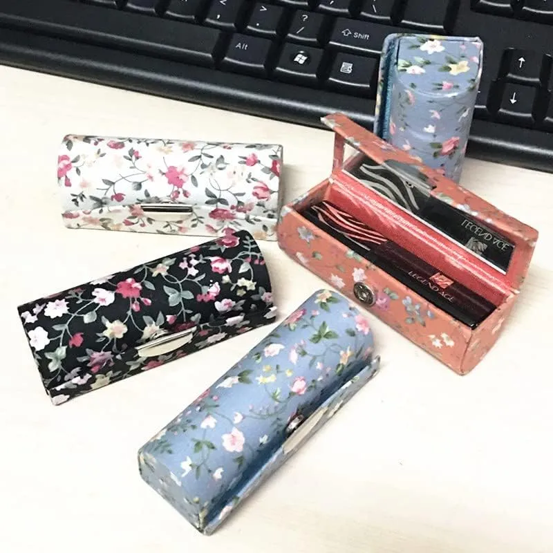 Floral Silk Brocade Empty Jewelry Lipstick Case with Mirror Cosmetic Packaging Boxes Lip gloss Tube Lip Balm Container 12pcs/lot (Mixed Color (12 pcs))