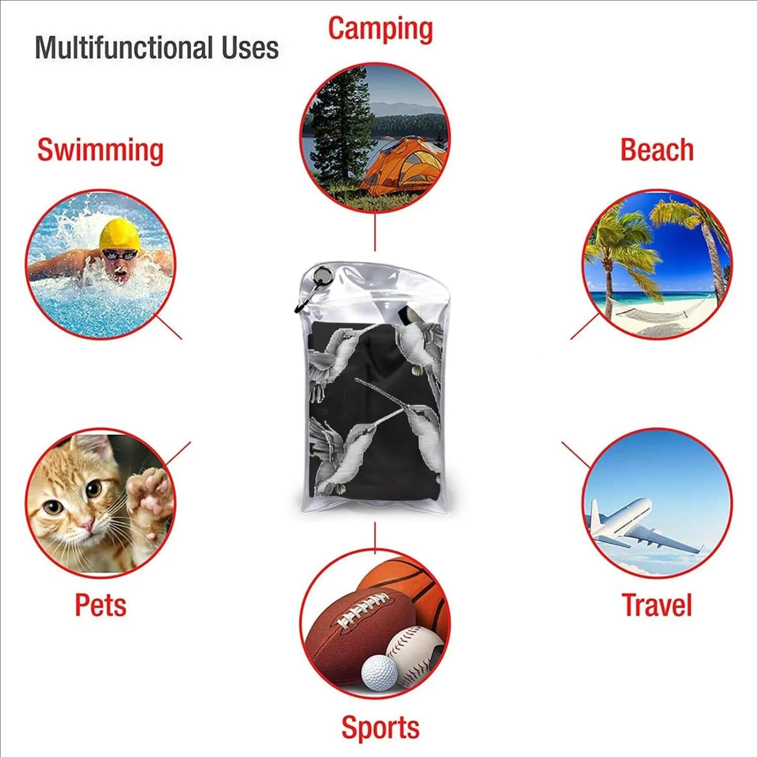 Flower Hummingbirds Embroidery Premium Compact Microfiber Travel Towel-Featherlight & Quick Dry,Sand-Resistant Beach Towel for Swimming,Camping,Vacation Essentials with Carry Pouch