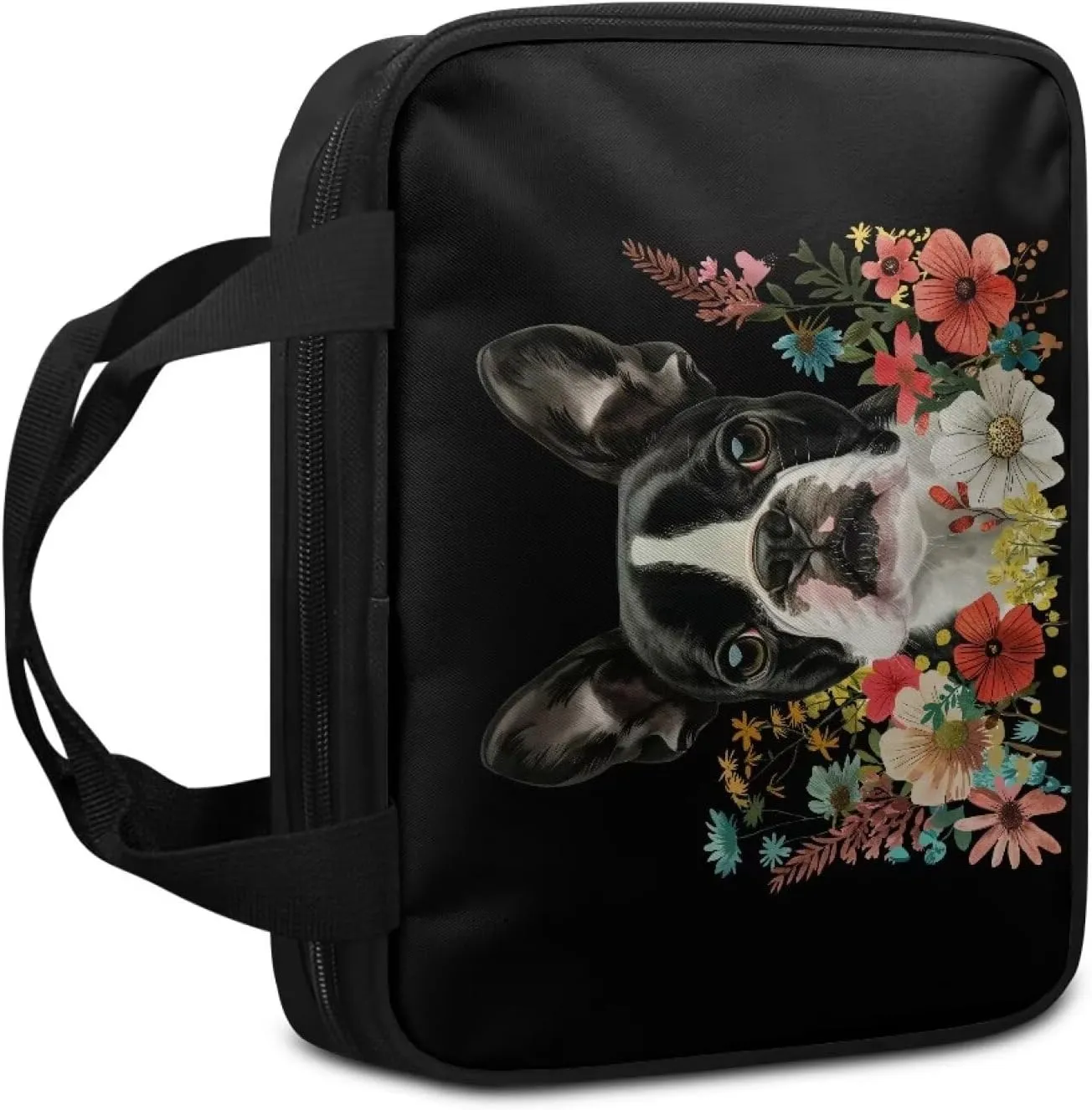 Flowers Dog Print Bible Cover for Boys Girls Bible Study Bag for Boys and Girls,Cute Bible Case Christmas Gift,Cover for Bible Bible Crossbody Bag Bible Holder Case with Handle for Kids