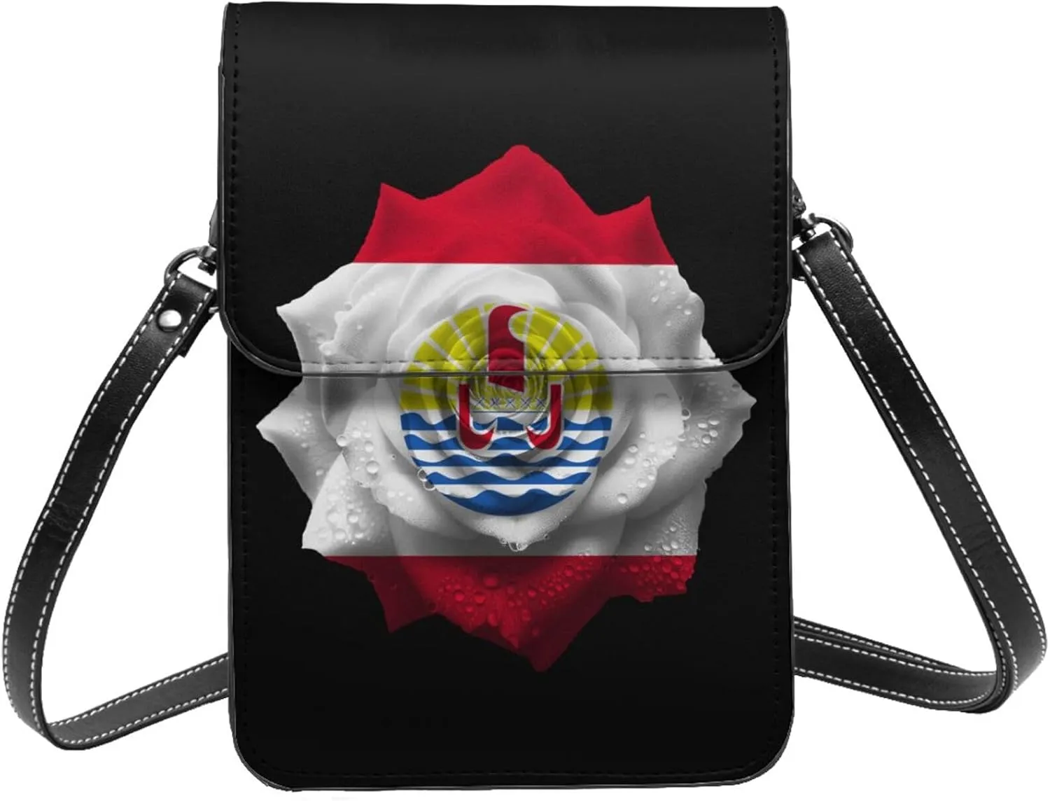 Flowers French Polynesia Polynesians Flag Small Crossbody Bag Is A Shoulder Bag Designed For Women And Girls Cell Phone Crossbody Wallet Purses With Card Slots Adjustable Strap