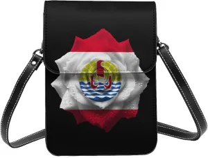 Flowers French Polynesia Polynesians Flag Small Crossbody Bag Is A Shoulder Bag Designed For Women And Girls Cell Phone Crossbody Wallet Purses With Card Slots Adjustable Strap