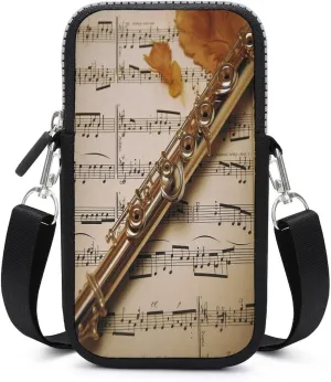 Flute Music Small Crossbody Bag for Women,Lightweight Mini Shoulder Bag Wallet Cell Phone Purse For Running,Travel,Commuting