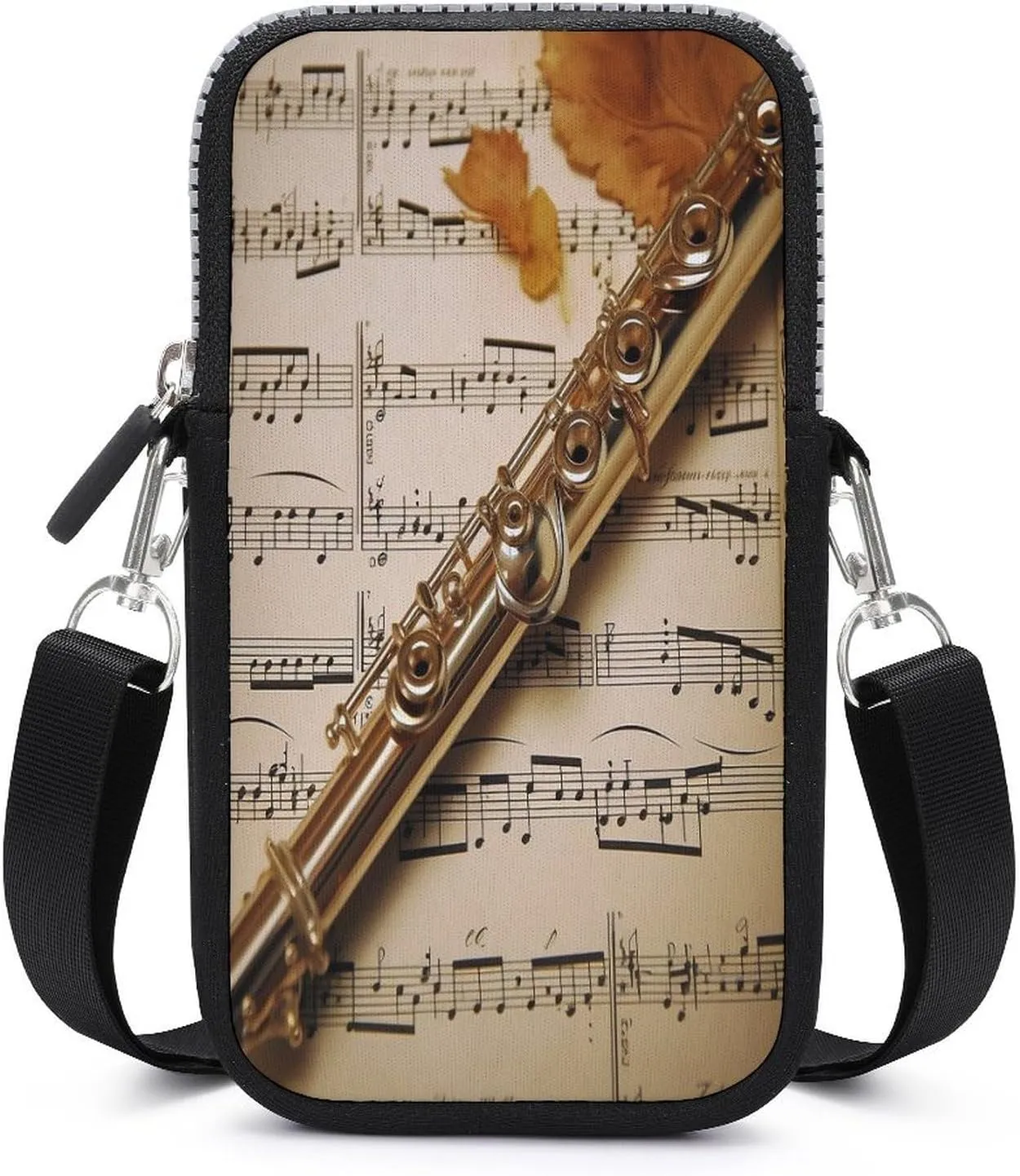 Flute Music Small Crossbody Bag for Women,Lightweight Mini Shoulder Bag Wallet Cell Phone Purse For Running,Travel,Commuting