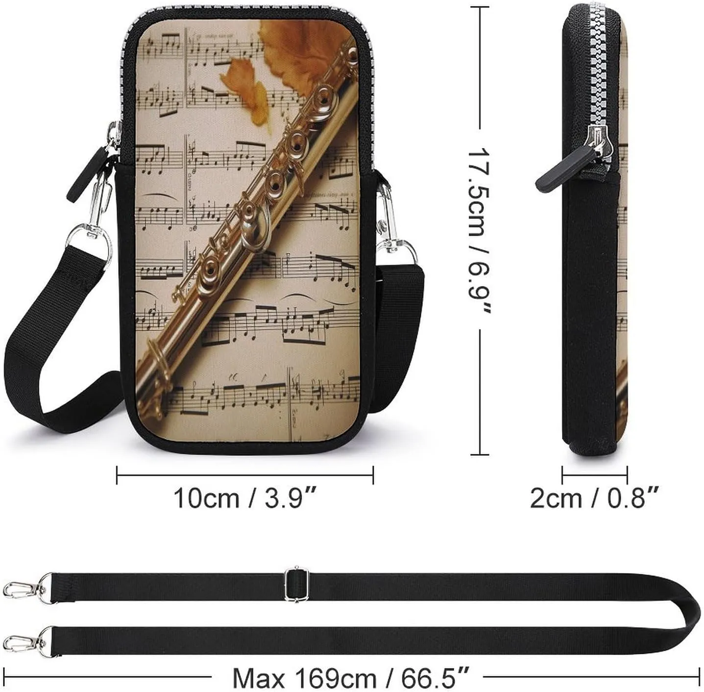 Flute Music Small Crossbody Bag for Women,Lightweight Mini Shoulder Bag Wallet Cell Phone Purse For Running,Travel,Commuting