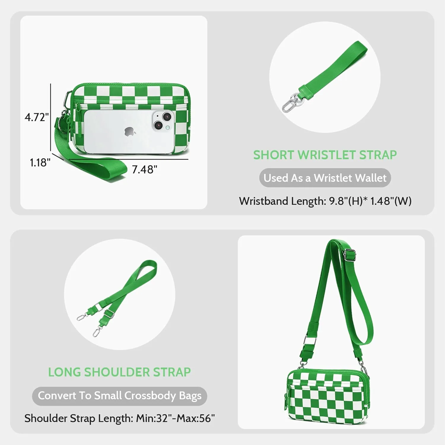 FODOKO Wristlet wallets for women Nylon Quilted Wallet with 4 Zippers,Travel Credit Card,Holder Cell Phone Organizer,coin purse