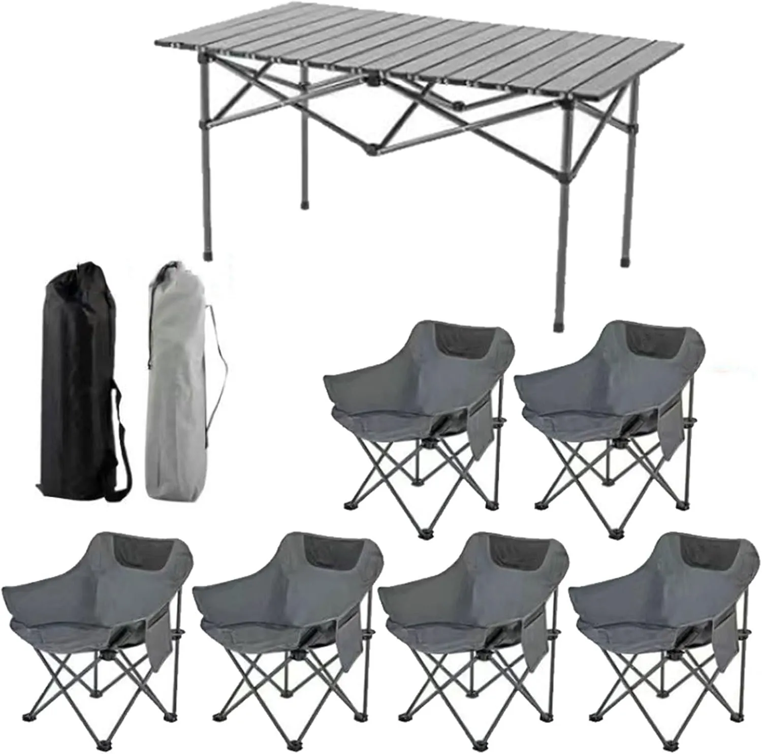 Folding Camping Table with Chairs Set, Portable Picnic Carrying Bag and Aluminum Roll-up Top Lightweight Compact Table, Easy to Assemble