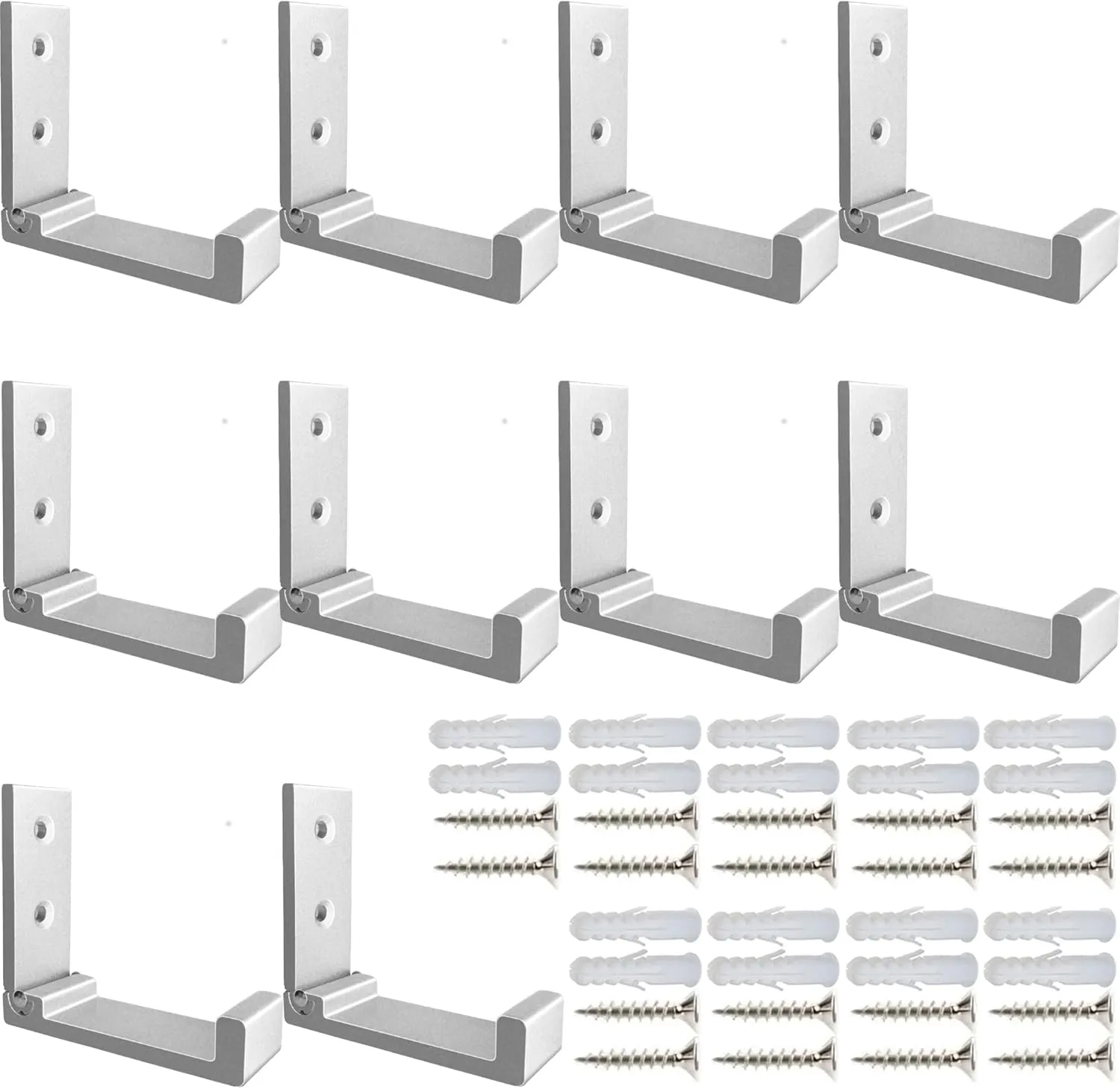 Folding Coat Hooks, 10Pcs Wall Hooks for Hanging Coat Towel Hooks Hardware Heavy Duty Aluminum Alloy Headphone Holder Hooks No Rust Wall Mounted with Screws for Bags Fitness Equipment (10Pcs-Silvery)