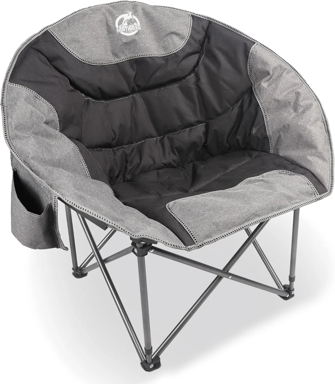 Folding Compact Camping Moon Chair, Outdoor Padded Saucer Round Chair w/Cup Holder Supports up to 300 lbs for Beach Hiking Fishing Picnic Lawn,Black