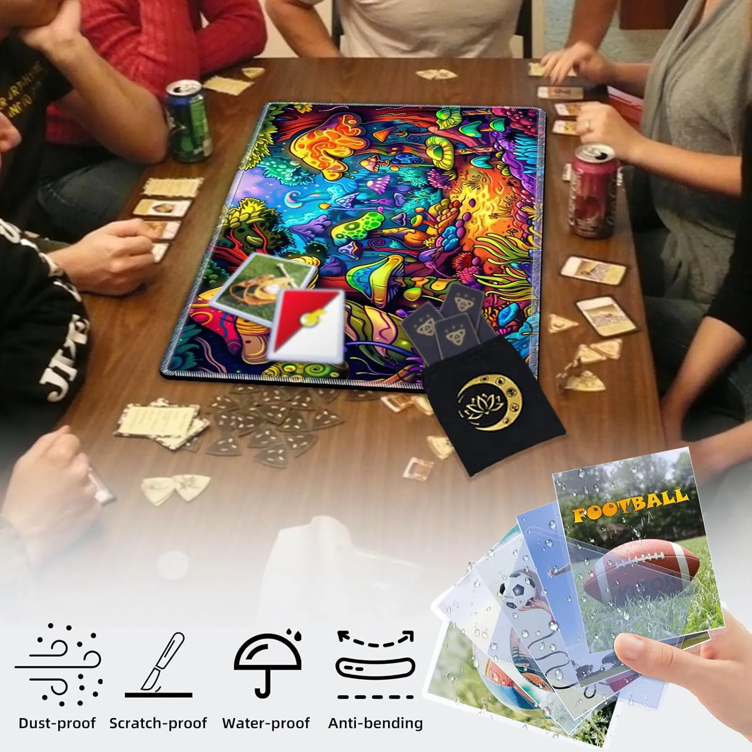 for MTG Playmat in Storage Bag, Commander Board Game Play Mat Desk Pad, Hand-Painted Stitched Edges Aged Map 27.6x15.7 in,Ideal for TCG/MTG/CCG/RPG Game Playmat, Colorful Mushroom