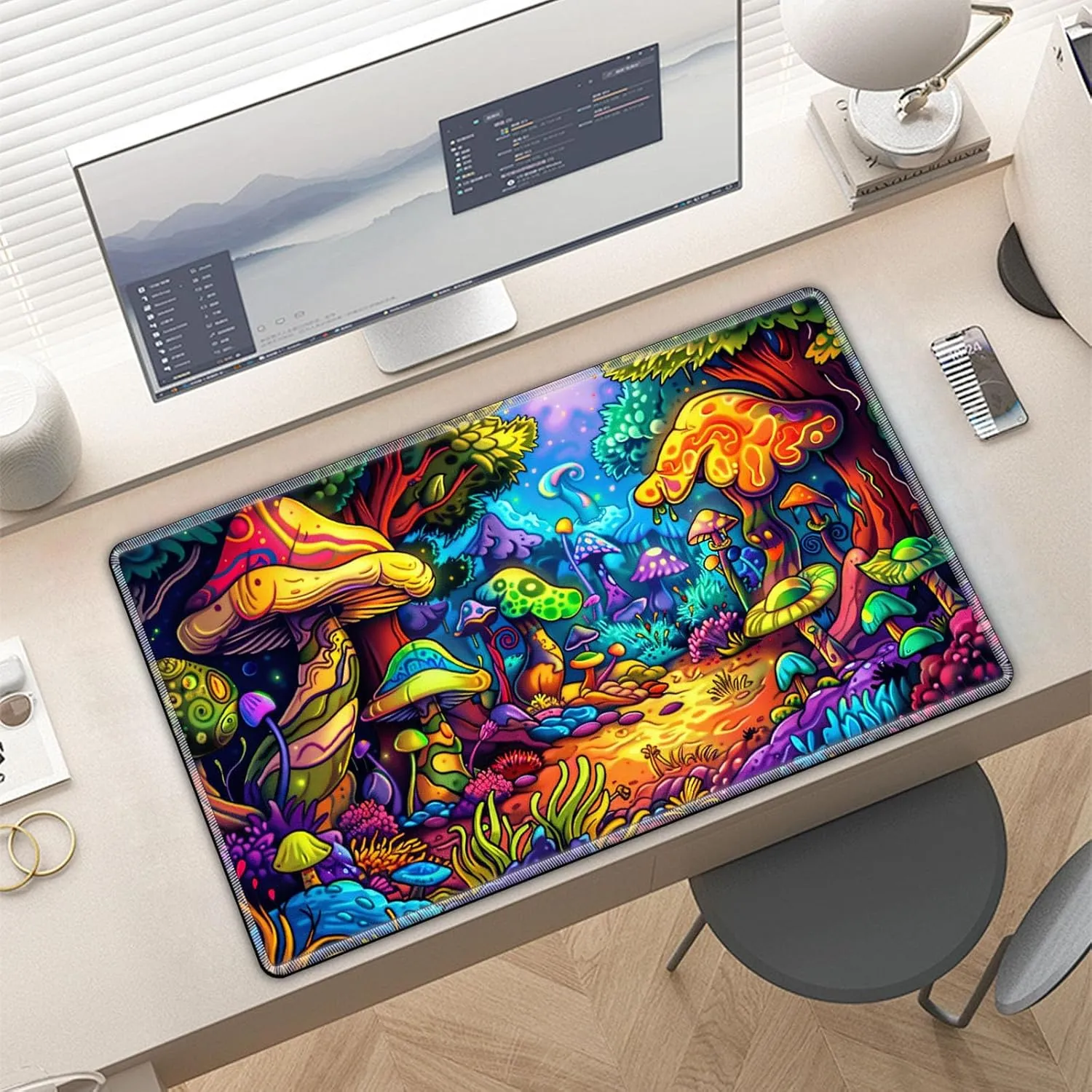 for MTG Playmat in Storage Bag, Commander Board Game Play Mat Desk Pad, Hand-Painted Stitched Edges Aged Map 27.6x15.7 in,Ideal for TCG/MTG/CCG/RPG Game Playmat, Colorful Mushroom