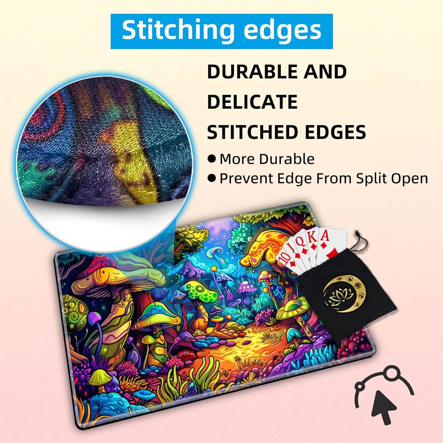 for MTG Playmat in Storage Bag, Commander Board Game Play Mat Desk Pad, Hand-Painted Stitched Edges Aged Map 27.6x15.7 in,Ideal for TCG/MTG/CCG/RPG Game Playmat, Colorful Mushroom