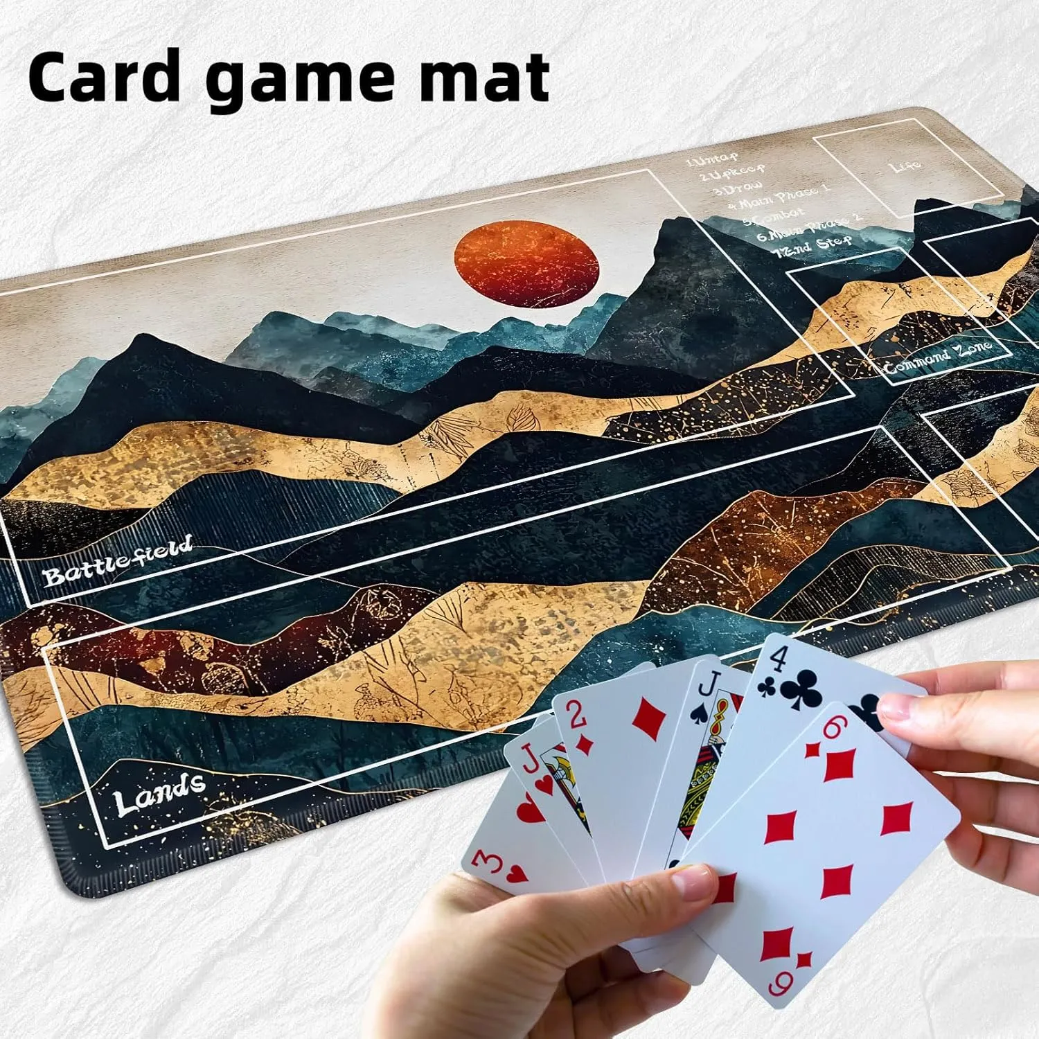 for MTG Playmat with Zones Storage Bag,for TCG Playmat and Playing Card Mat for Magic Board Games, Mountain Sun Non Slip Stitched Edges Game Mat, Rollable Foldable Card Playmats