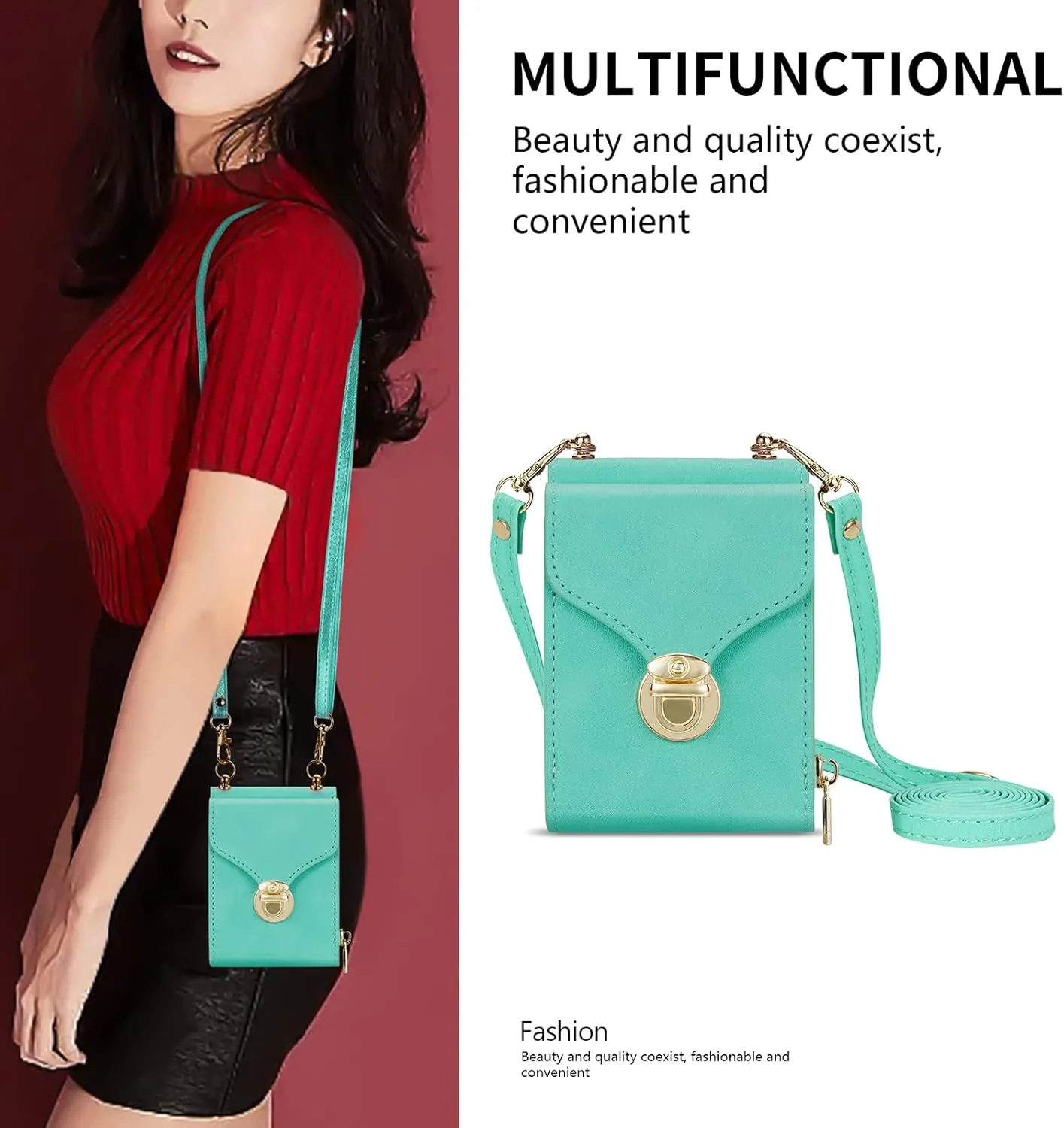 for Samsung Galaxy Z Flip 3 Wallet Case with Crossbody Strap, Women Girls Premium PU Leather Zipper Wallet Purse Card Holder Adjustable Lanyard Crossbody Bag Phone Case for Z Flip 3 - Green