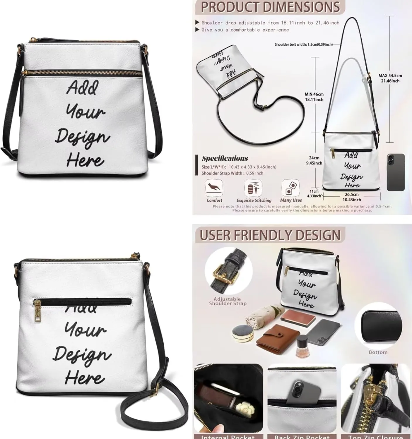 FOR U DESIGNS Leather Crossbody Bags for Women Trendy Travel Shoulder Satchel Handbags Zipper Closure Purse and Wallet Set