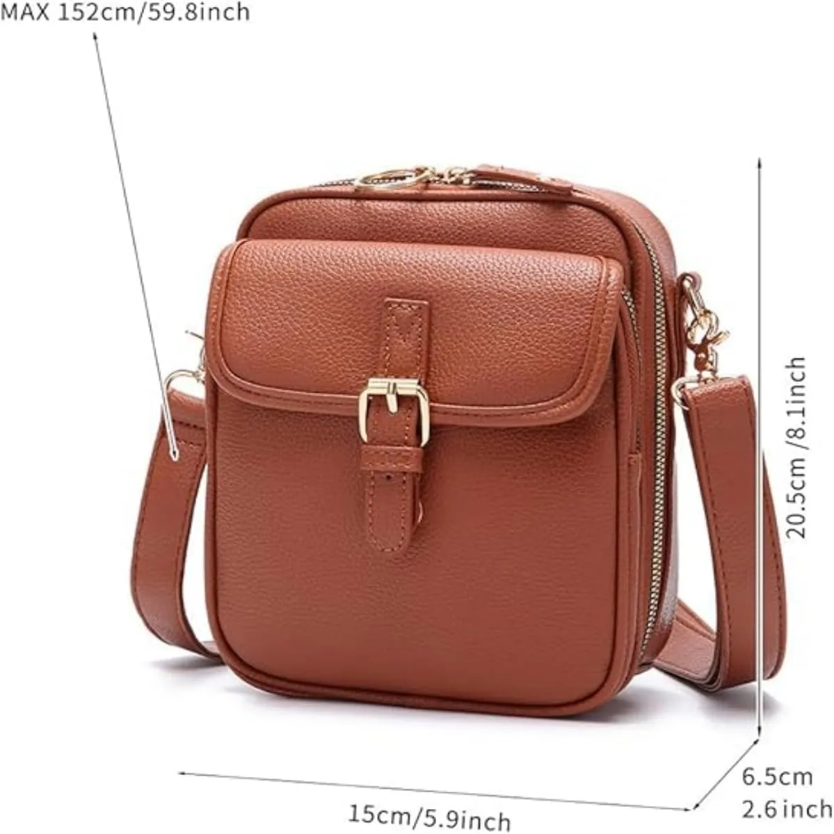 Forcipower Crossbody Bag, Vintage Double Layer Large Capacity Mini Crossbody Leather Bags with 10 Card Slots