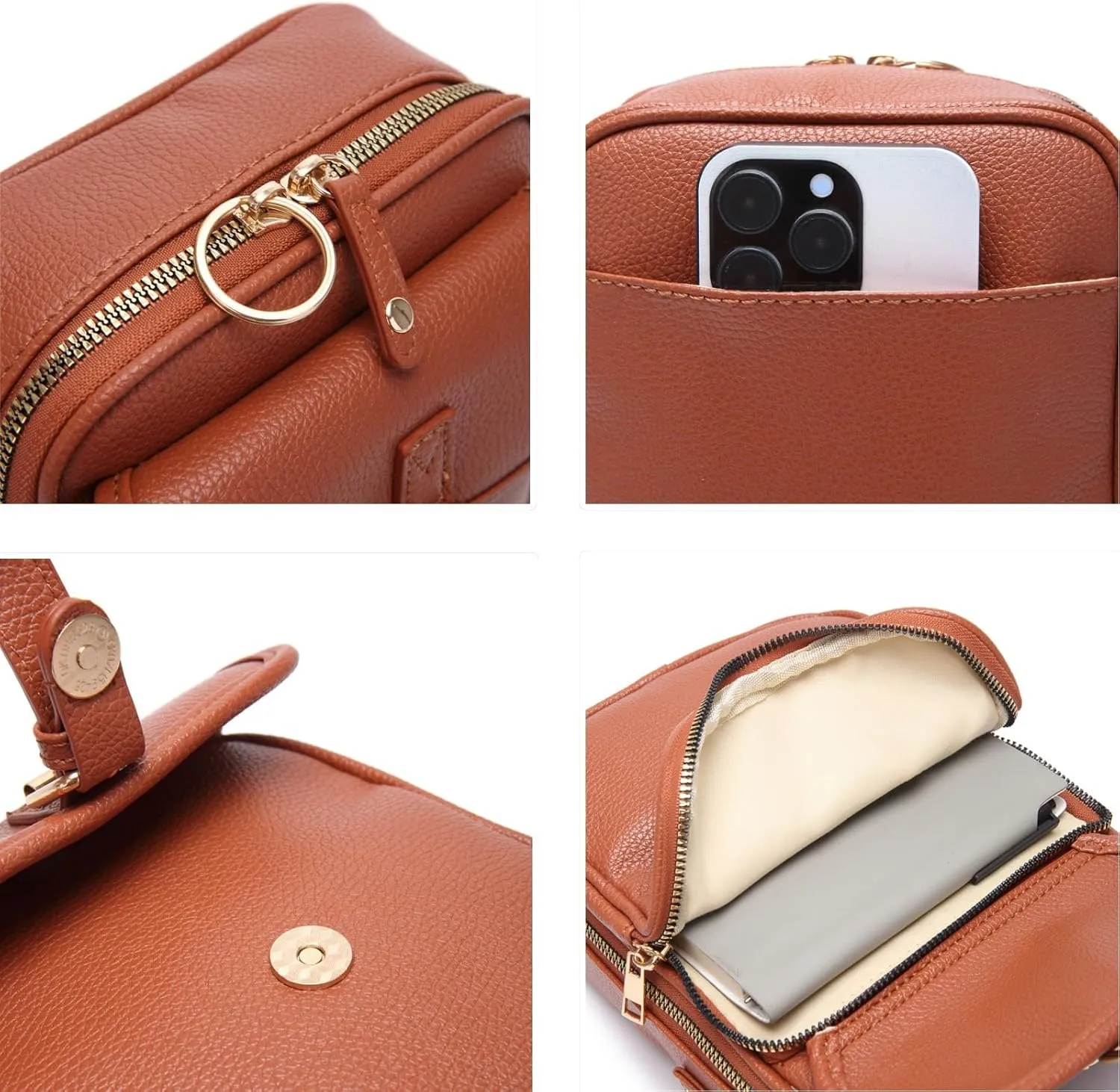Forcipower Crossbody Bag, Vintage Double Layer Large Capacity Mini Crossbody Leather Bags with 10 Card Slots