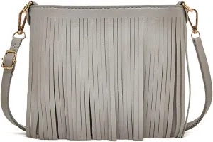Fringe Crossbody Shoulder Bag Faux Leather Messenger Purse Western Cowgirl Tassel Handbags for Women, Grey