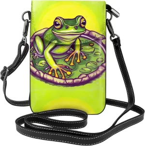 Frog In A Pond Women'S With Tassel Small Crossbody Leather Cell Phone Bag Purse For Walking Camping Shopping Dating