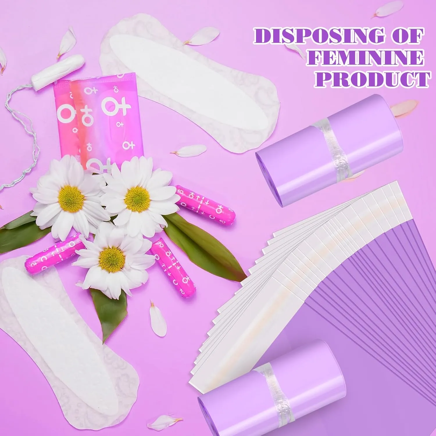 Fulmoon 300pcs Sanitary Napkin Disposal Bags Feminine Hygiene Tampon Disposal Self Sealing Seals Women Sanitary Bags for Napkins Tampons Pads(Purple)