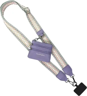 Fun Dots Clip and Go Phone Strap (Grey/Pink - Pink Pouch) - Crossbody Phone Strap Chain with Zipper Wallet Pouch – Phone Lanyard Zippered