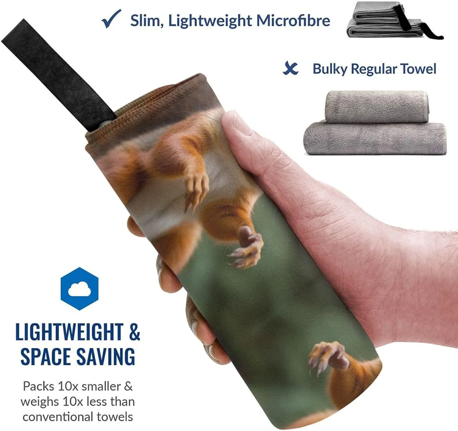 Funny Animal Squirrel Premium Compact Microfiber Travel Towel-Featherlight & Quick Dry,Sand-Resistant Beach Towel for Swimming,Camping,Vacation Essentials with Carry Pouch