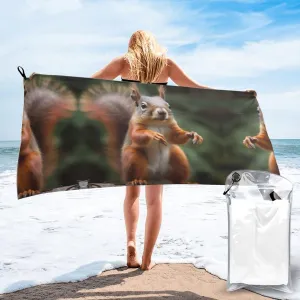 Funny Animal Squirrel Premium Compact Microfiber Travel Towel-Featherlight & Quick Dry,Sand-Resistant Beach Towel for Swimming,Camping,Vacation Essentials with Carry Pouch