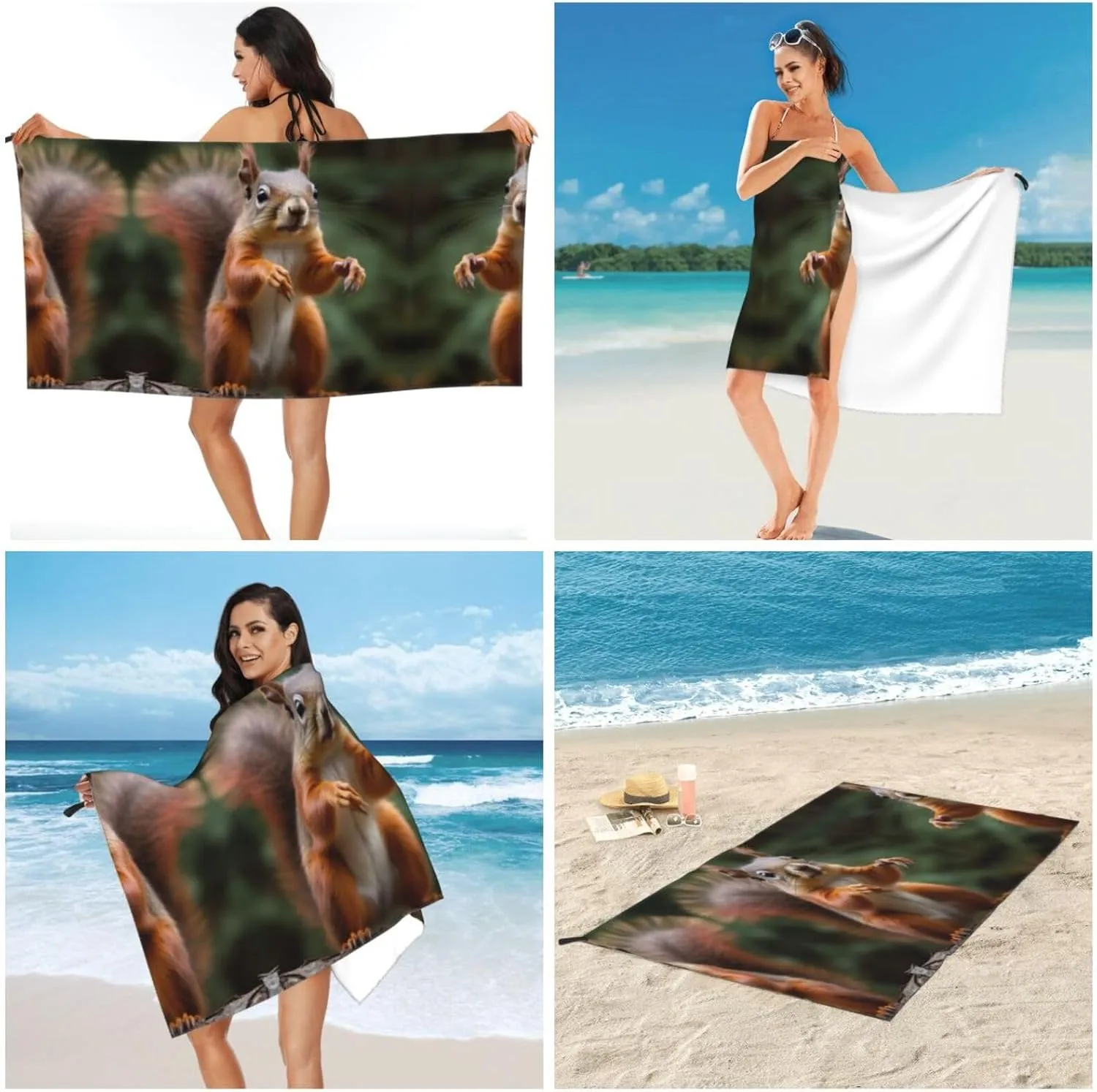 Funny Animal Squirrel Premium Compact Microfiber Travel Towel-Featherlight & Quick Dry,Sand-Resistant Beach Towel for Swimming,Camping,Vacation Essentials with Carry Pouch