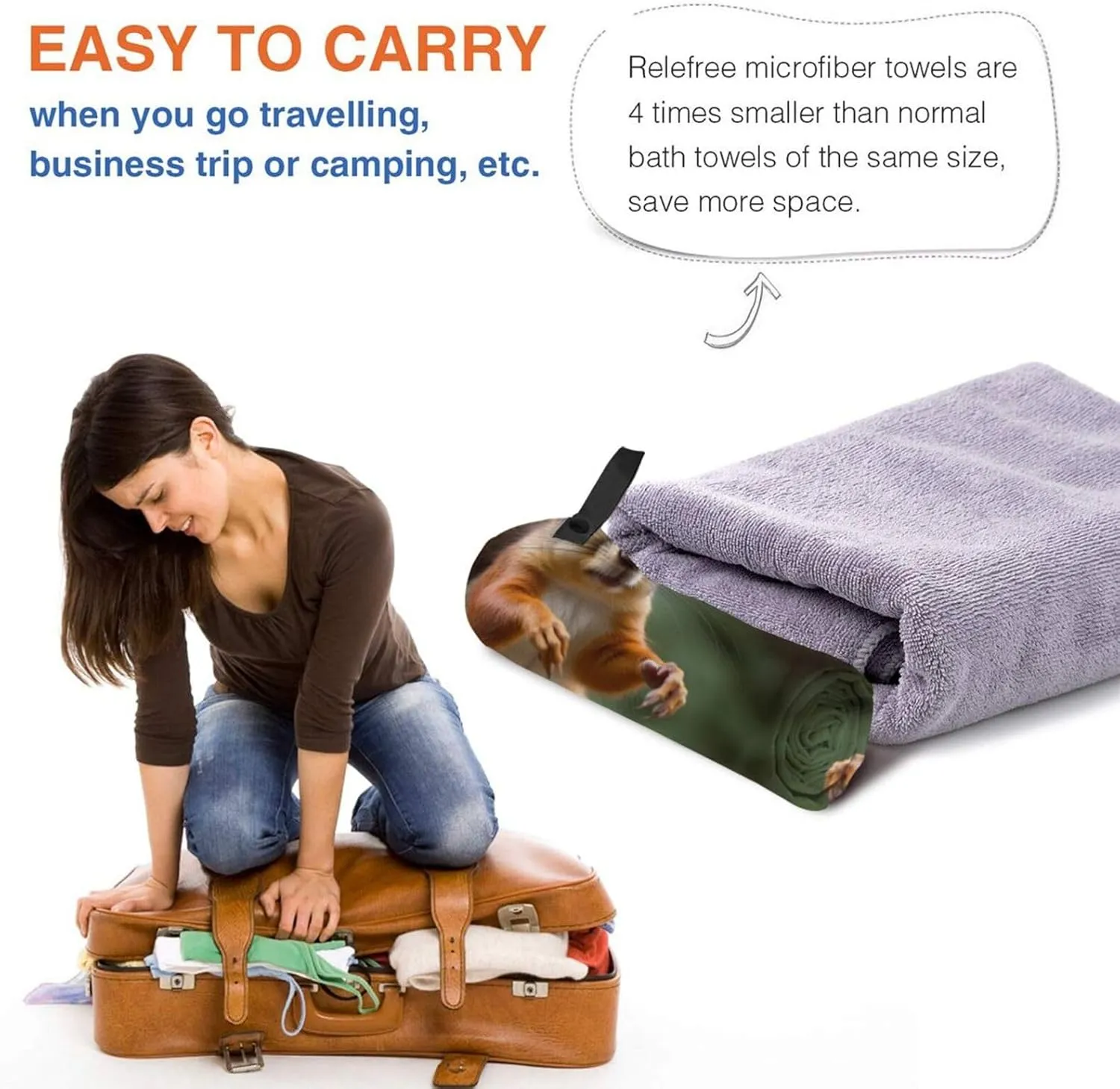 Funny Animal Squirrel Premium Compact Microfiber Travel Towel-Featherlight & Quick Dry,Sand-Resistant Beach Towel for Swimming,Camping,Vacation Essentials with Carry Pouch