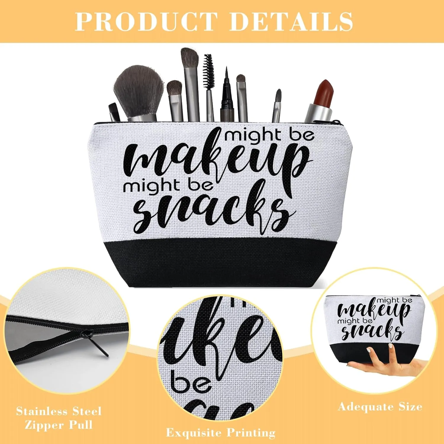 Funny Makeup Bag,Might Be Make Up Might Be Snacks Toiletry Bag Cosmetic Bag,Travel Essentials Friendship Gifts for Women Gifts for Birthday Christmas