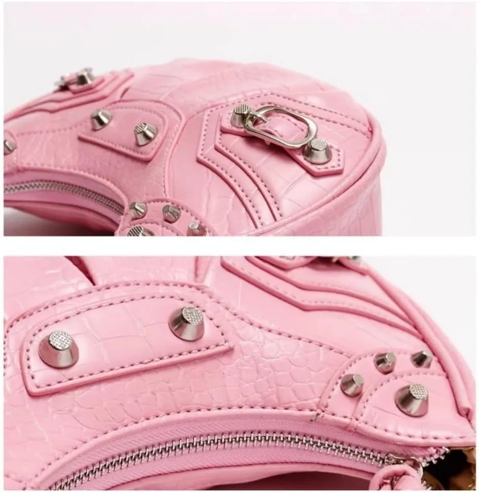 FUNSEED Women's Shoulder Bag Fashion Y2K Rivet Tassel Textured Purse Crossbody Bag Mirrored Card Holder