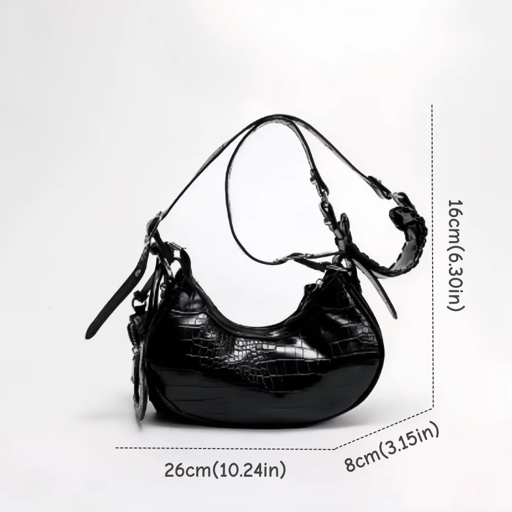 FUNSEED Women's Shoulder Bag Fashion Y2K Rivet Tassel Textured Purse Crossbody Bag Mirrored Card Holder