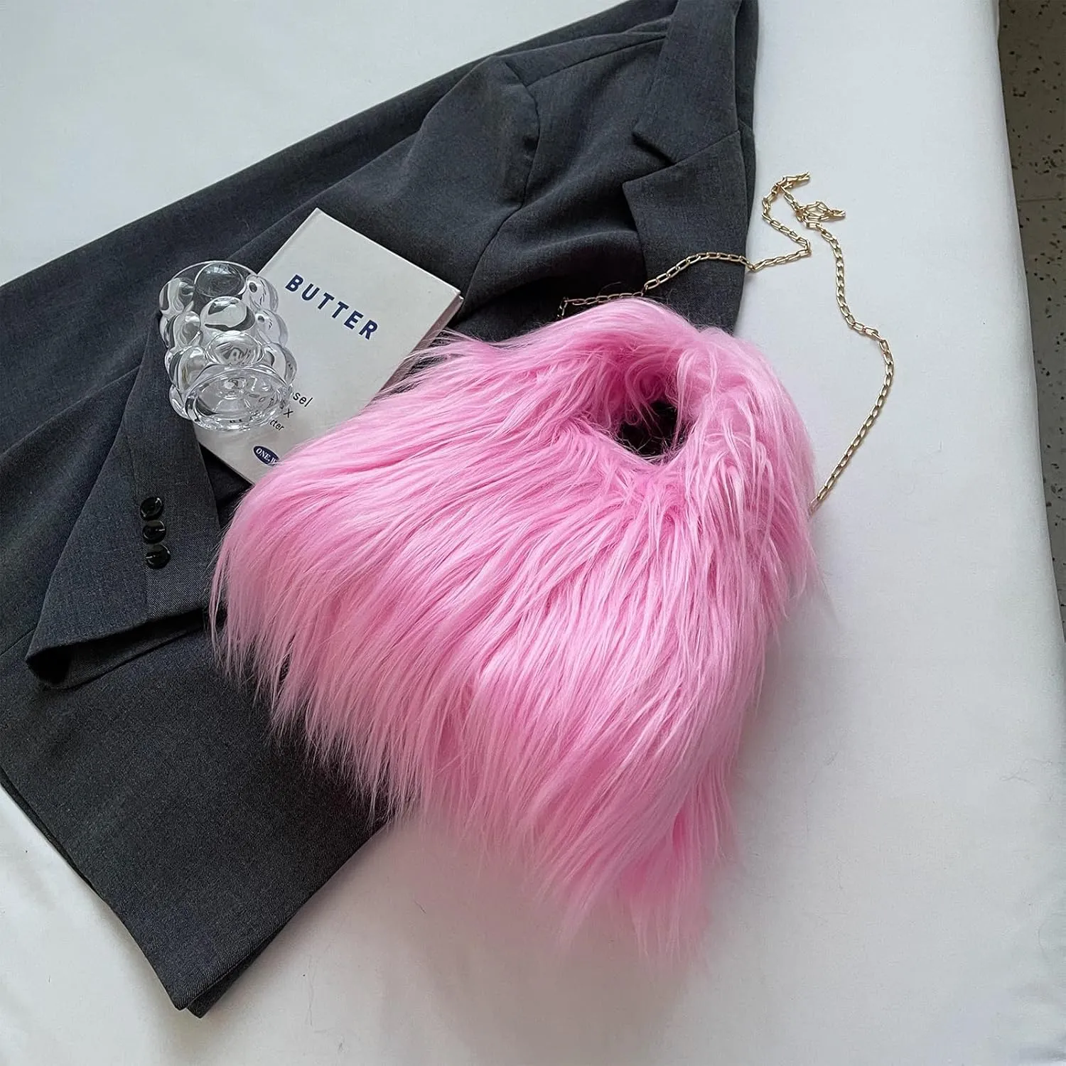 Furry Purse for Women, Faux Fur Bag Y2k Purse Fluffy Tote Bag Fuzzy Crossbody Handbags