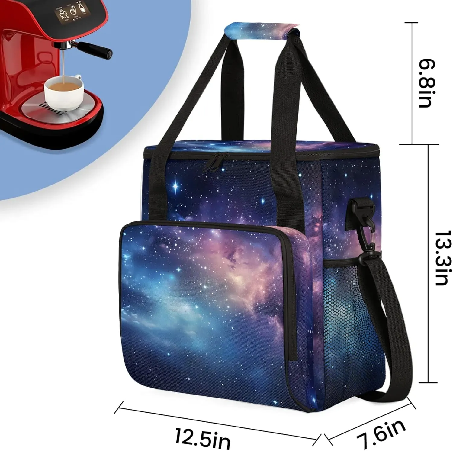 Galaxy Coffee Maker Carring Bag, Large Insulated Storage Organizer Case Tote Bags with Shoulder Strap for Travel Work Picnic