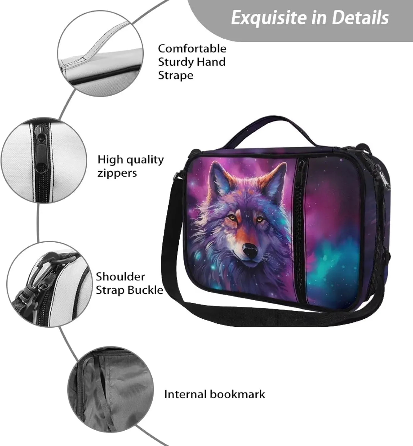 Galaxy Wolf Bible Cover Bible Carrying Case Tote Handbag Crossbody Messenger Bags with Shoulder Strap Protective Book Case with Pen Slots,Bible Book Carrier