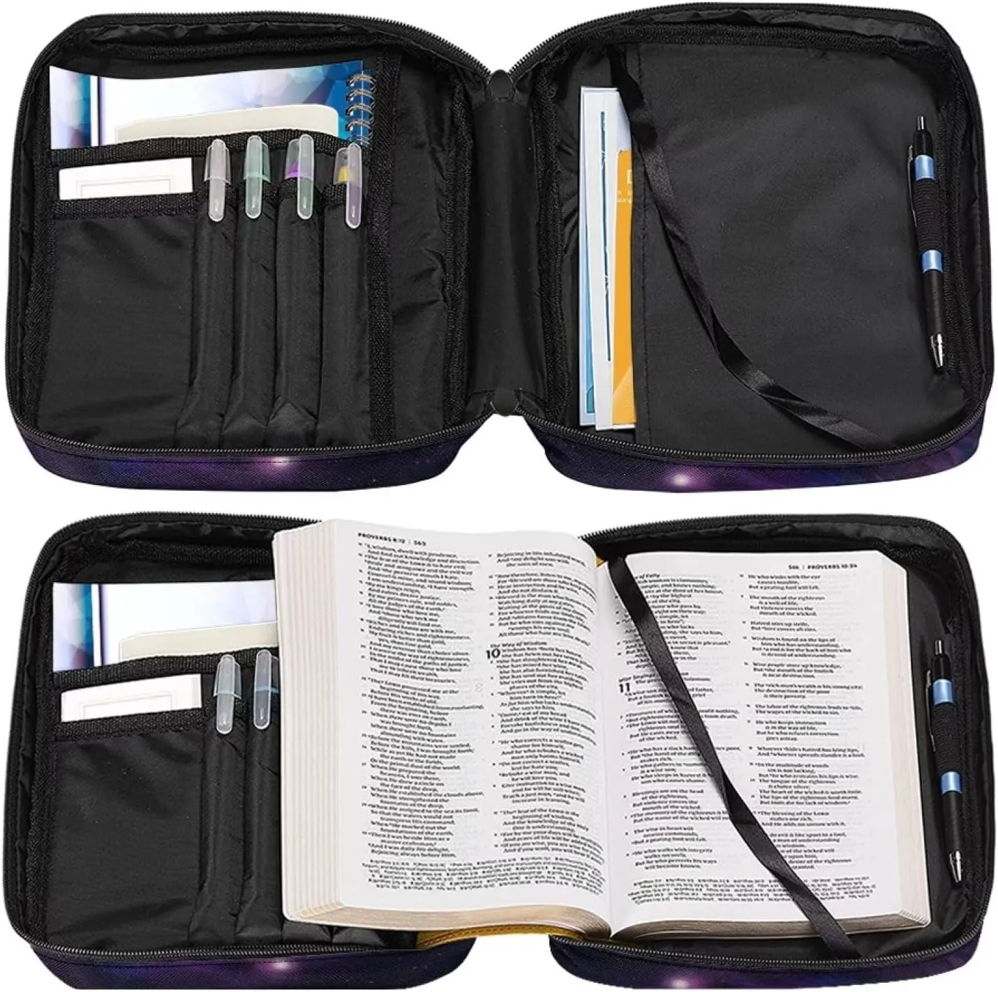 Galaxy Wolf Bible Cover Bible Carrying Case Tote Handbag Crossbody Messenger Bags with Shoulder Strap Protective Book Case with Pen Slots,Bible Book Carrier