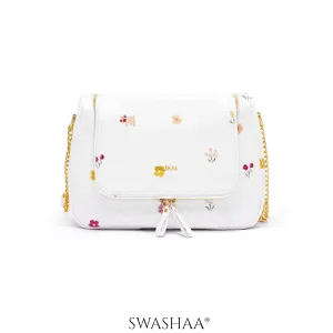 Garden Gems White Leather Shoulder Bag