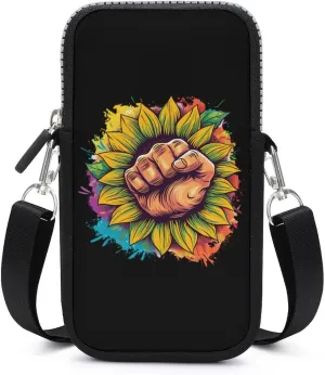 Gay LGBT Rainbow Fist Sunflower Phone Purse Crossbody for Women Card Holder Wallet Shoulder Bag for Work Travel
