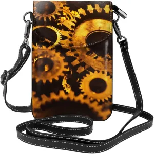 Gears Clock Bronze Century Print Small Crossbody Handbags Adjustable Shoulder Strap for Women Mini Cell Phone Purse