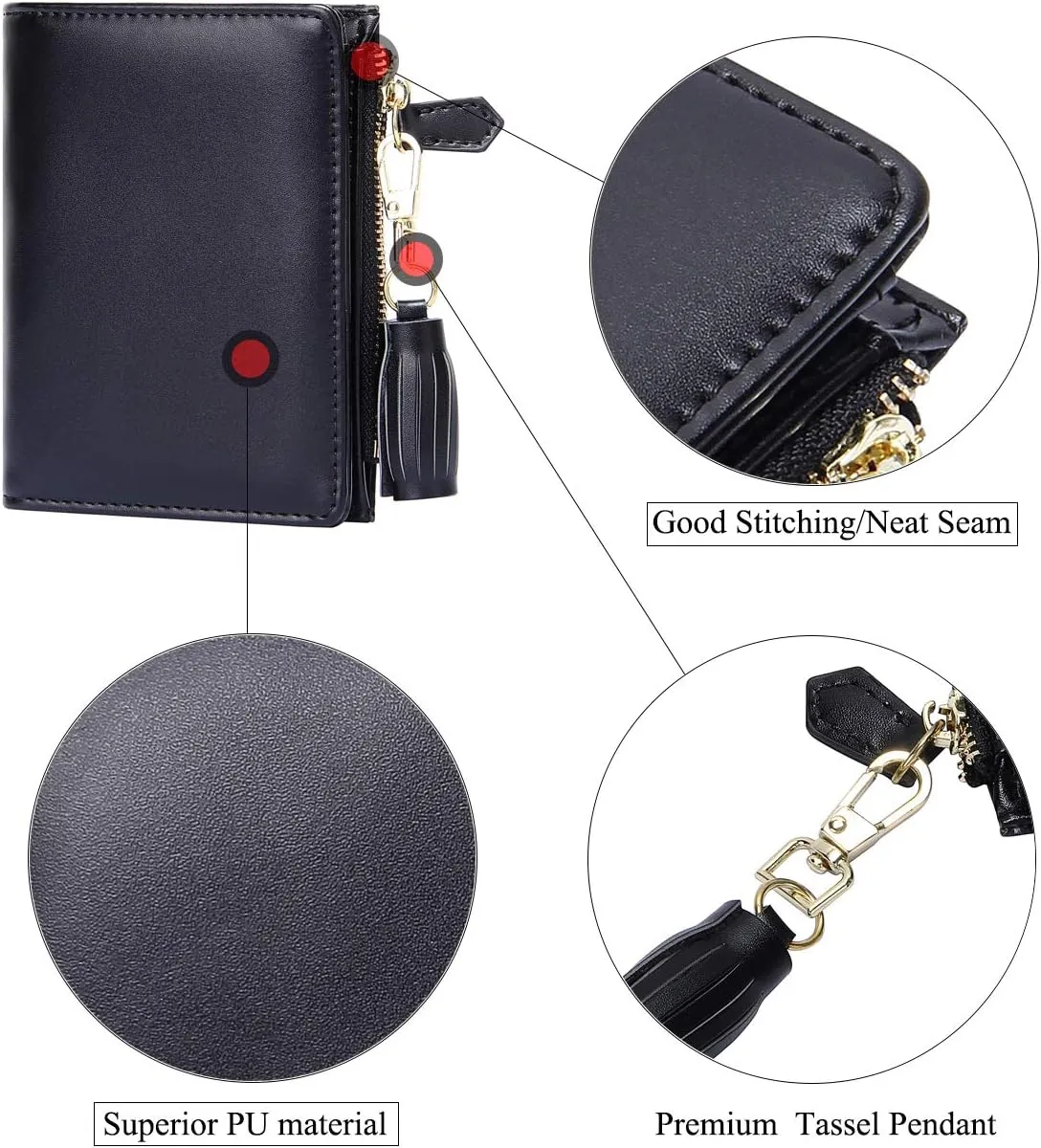 GEEAD Small Wallets for Women Bifold Slim Coin Purse Zipper ID Card Holder