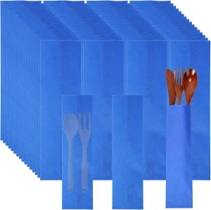 Geelin 500 Pcs Paper Silverware Bags 10" x 2-3/4" Kraft Utensils Sleeves for Restaurant Flatware Holder Unprinted Cutlery Bags Chopsticks Holder Christmas Wedding Party Tableware (Blue)