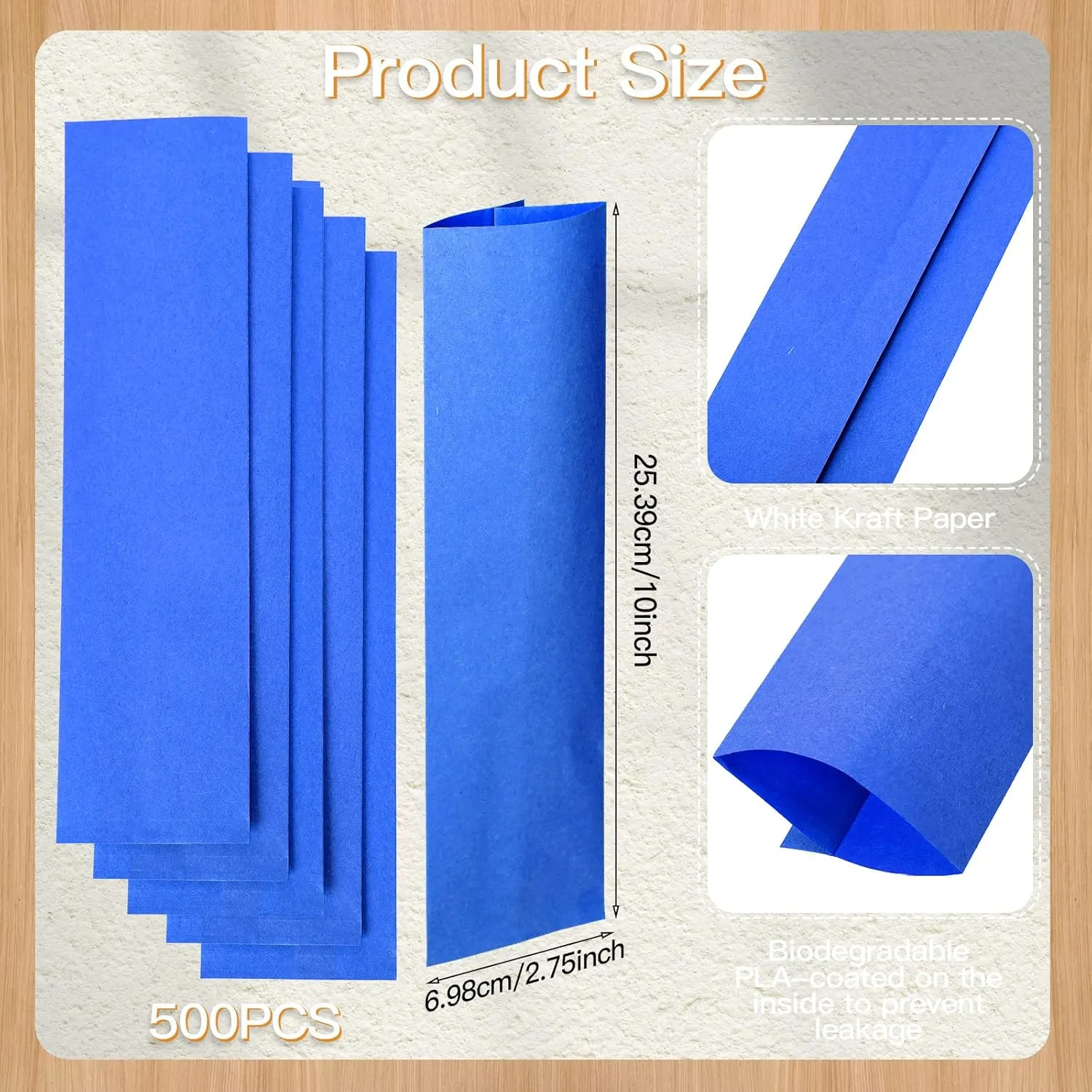 Geelin 500 Pcs Paper Silverware Bags 10" x 2-3/4" Kraft Utensils Sleeves for Restaurant Flatware Holder Unprinted Cutlery Bags Chopsticks Holder Christmas Wedding Party Tableware (Blue)
